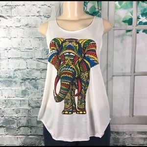 Elephant Graphic Off White Racerback Tank Top S/M